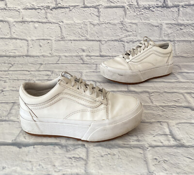 Vans Old Skool Stacked White Leather Platform Skate Shoes Sneakers Womens  Size