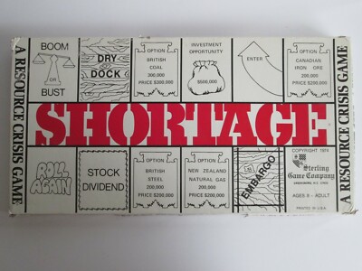 Shortage Vintage Board Game 1974 Resource Crisis Sterling Company Greensboro, NC