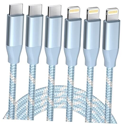 3-Pack 6FT MFi Certified USB-C to Lightning Cable for iPhone Fast Charging Blue White-image