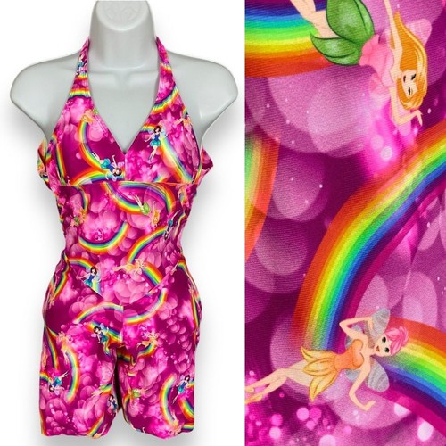 Fairy Romper Rainbow Stretch Festival Rave Pink Women Open Back Psychedelic Vibe