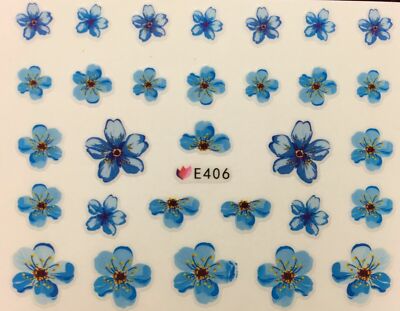 Nail Art 3D Decal Stickers Sweet Blue Flowers E406
