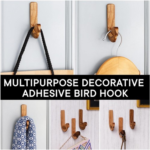 3 Paquete Madera Lindo Pájaro Decorativo Adhesivo Ganchos de Pared para Colgante - Imagen 2 de 7