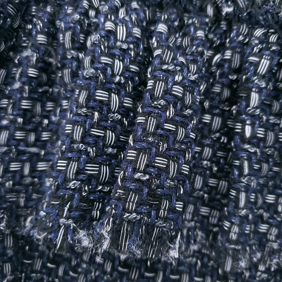 Abrigo Chaqueta ANN TAYLOR Tweed Volantes Azul Marino Metálico Plateado Carrera Talla PEQUEÑA Foto 4 de 4