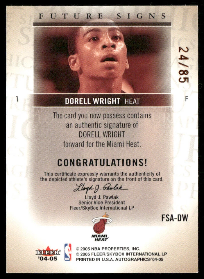 Dorell Wright 2004-05 SkyBox Autographics Future Signs en relieve #FSA-DW Heat/85 Foto 2 de 2