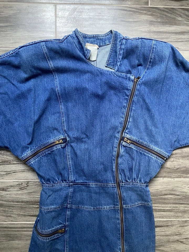 Vintage 80s Nina Piccalino Denim Jacket Dress with zipper accents size 7 - Image 3 of 4
