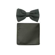 New formal men's pre tied Bow tie  Pocket Square Hankie solid Dark Gray wedding