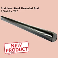 Stainless Steel Threaded Rod  3/8-16 x 72" All Thread Grade 18-8 6 Feet Length