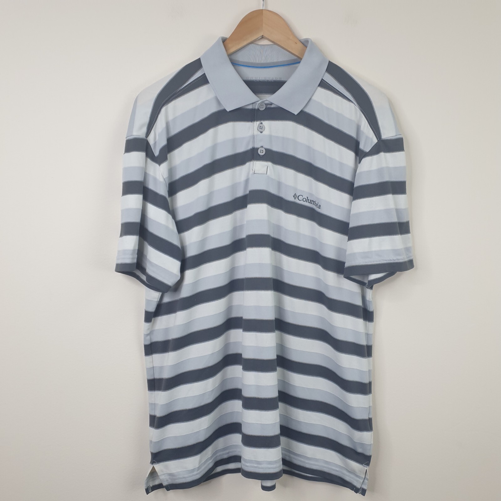 Columbia Omni-Shade Polo Shirt Mens XL White Grey Striped Outdoor Golf