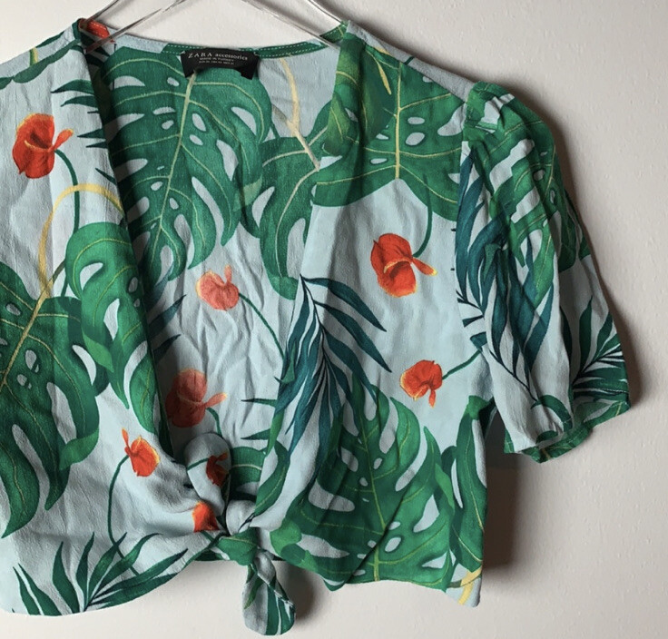 ZARA Accessories Cropped Tie Front Top XS Tropical | eBay