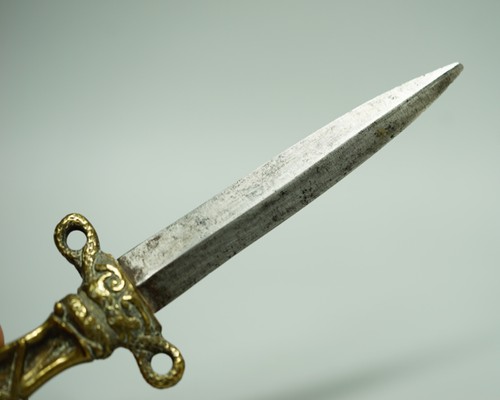 19c. French Romantic Dagger Knife Cast Bronze Woman Knight Sword Serpents Snakes - Picture 14 of 15