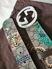 Authentic Classic Gucci Tiger Belt Silver GG Size 32-34