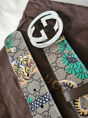 Authentic Classic Gucci Tiger Belt Silver GG Size 34-36