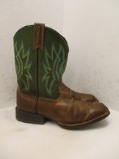 Ariat Brown and Green Leather Square Toe Cowboy Boots Kids Sz 2 Sty 10029599