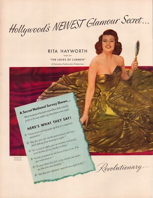 Max Factor Pan-Stik 1948 Rita Hayworth 2-Page 2-Piece Print Ad 10.5 x 13.5 Each