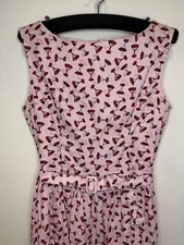 Lindy Bop Pink Fit & Flare 50’s Cocktail Martini Dress With Belt Medium, UK 12
