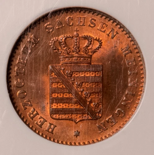 German States Saxe-Meiningen 2 Pfennig 1863 NGC MS65 Red Brown Bernhard II !