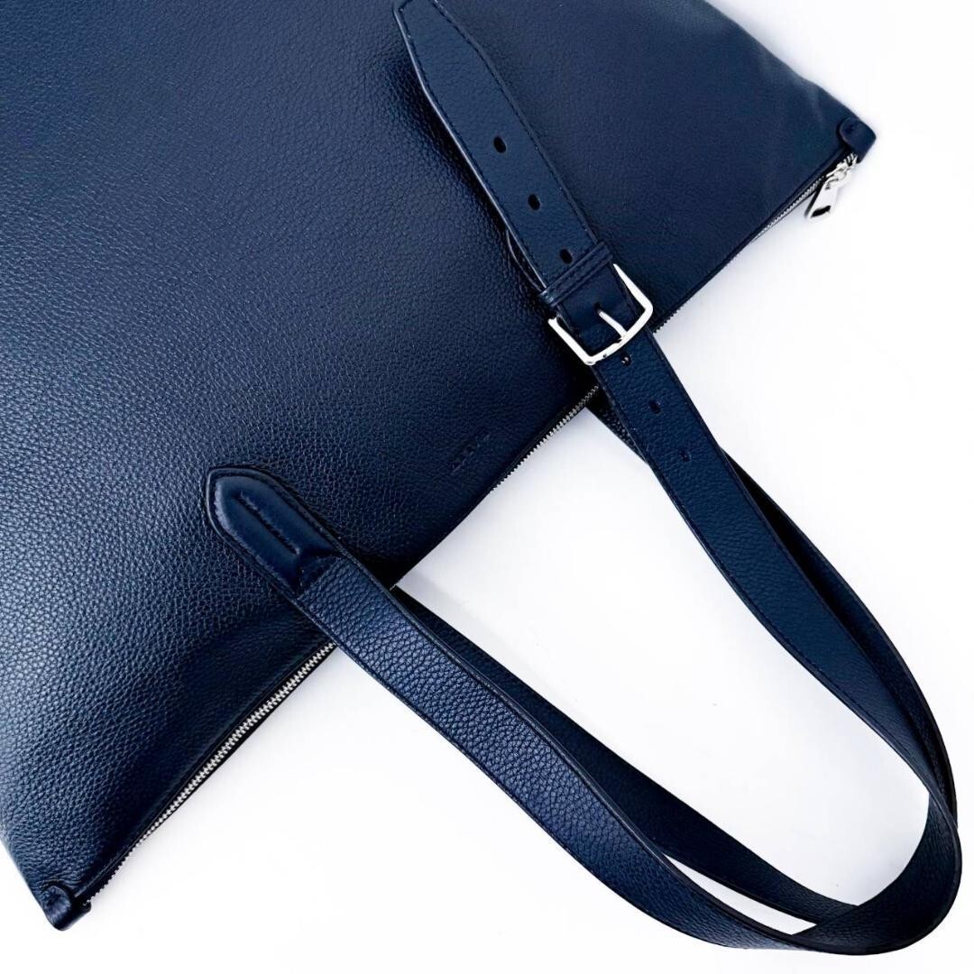 Bally Men's Business Tote Bag Handbag Leather Navy Authentic