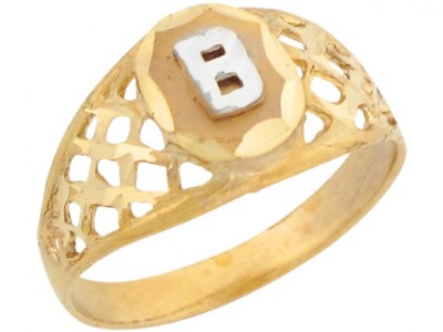 Filigranes Design Buchstabe B Initialen 10 Karat oder 14 Karat Gold Diamantschliff