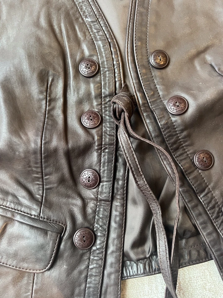 NUEVO CON ETIQUETAS/NUEVO Catálogo Sundance Chaleco de Cuero Lorena XS Minorista $298 Forrado con Bolsillos Foto 3 de 4