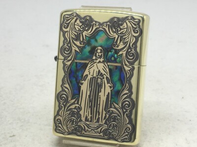 Zippo Lighter Virgin Mary Shell Brass Deep Etching Shellfish Pasting Gold