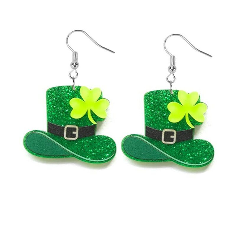 St. Patrick's Day Earrings For Women - Green Shamrock Dangle Earrings, Acrylic Holiday Jewelry