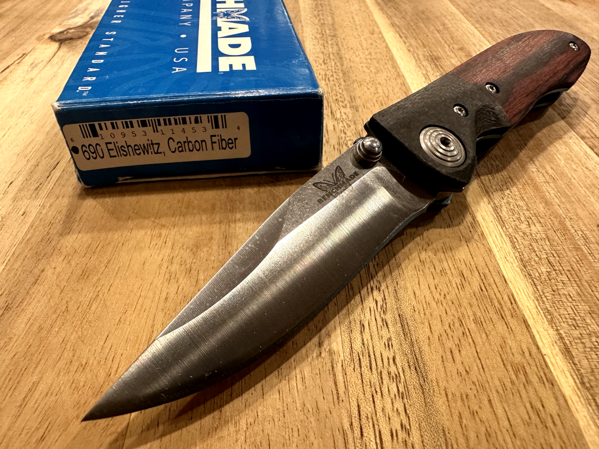 Benchmade 690 Elishewitz Folding Knife 154CM Carbon Fiber Rosewood