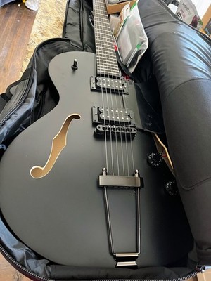 Styled after the ES-135  Gothic Satin Black Elec Guit-Hollow body w/Faux Leather