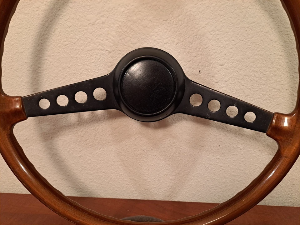 Vintage 1971-1978 Fiat 124 Spider 850 Woodgrain 2 Spoke 15" Steering Wheel - Image 2 of 4