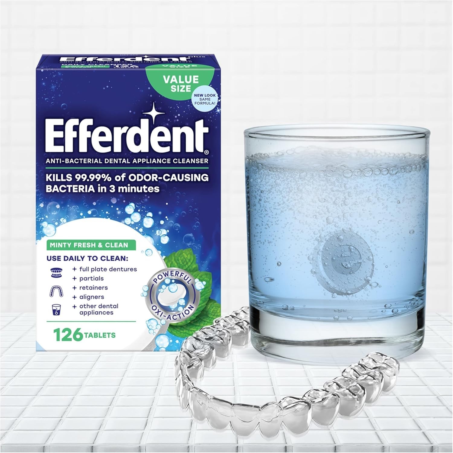NEW Efferdent Retainer & Denture Cleaner Tablets Minty and Fresh Clean 126 Count