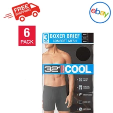 32 Degrees Cool Men's Comfort Mesh Boxer Brief 6-pack Black S to XXL Quick Dry
