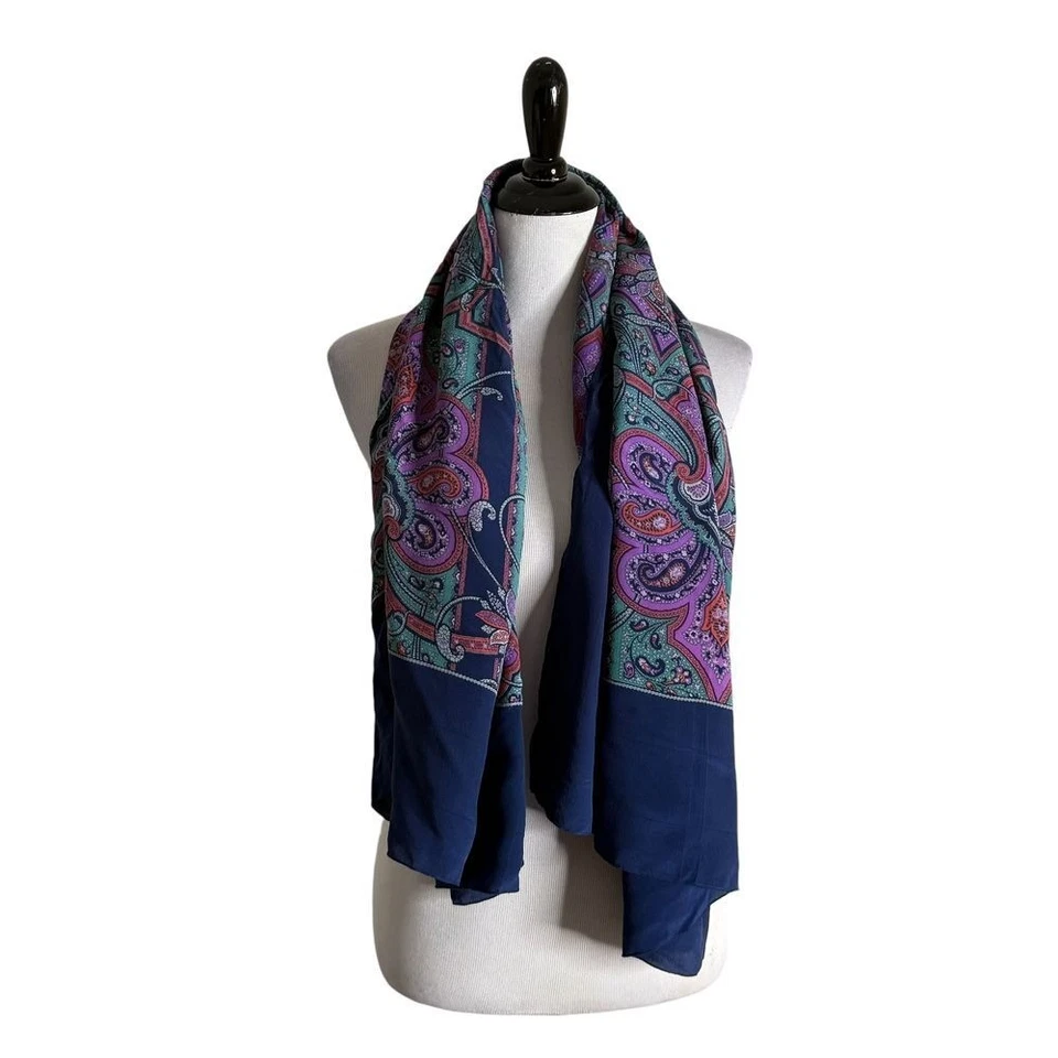 Bufanda vintage de seda para mujer 100 % seda JENAST Paris floral cachemira envolvente llamativa Foto 4 de 4