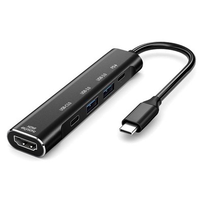 RREAKA USB C Hub, 5in1 Multi-Port Adapter for Laptop/Mac, 4K@60Hz Black