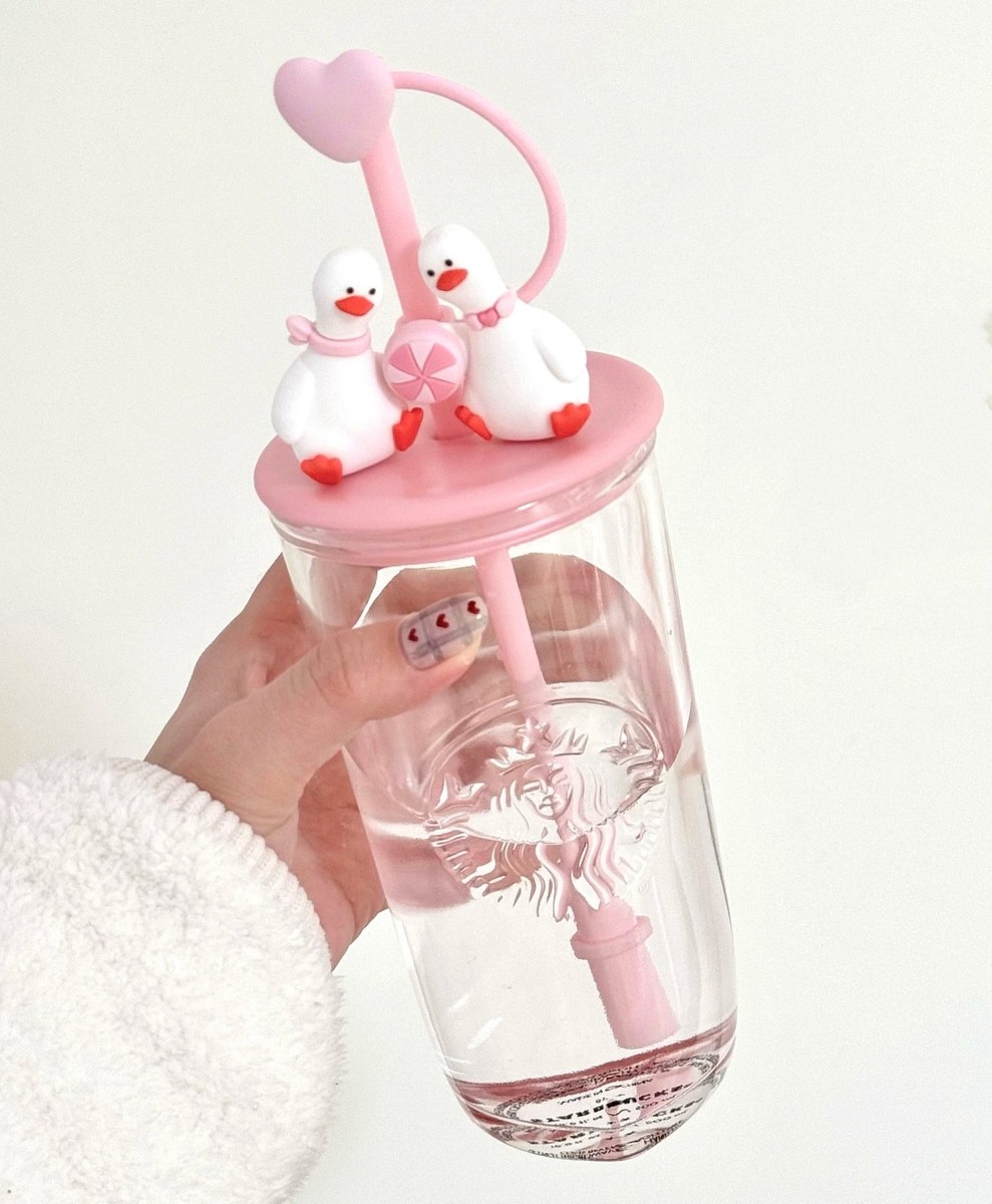 Starbucks 2026 Chinese Valentines Day Duck Glass Straw Cup w/Heart
