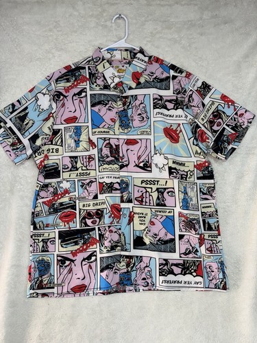 Oh Snap! Drill Clothing Hemd Größe 3XL Comic Print Knopfleiste Kurzarm