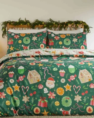 DUVET DAY Christmas Duvet Cover Festive Treats 3 Sizes Green Festive Bedding Home Décor
