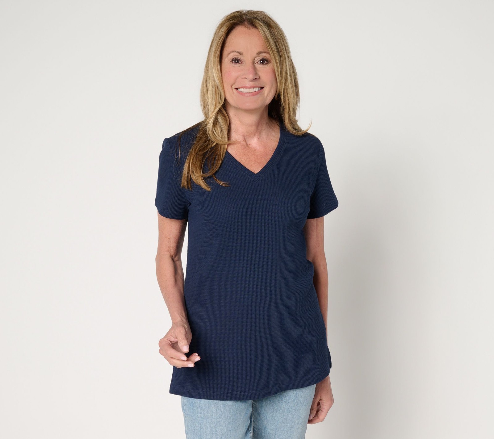 Belle by Kim Gravel Women's Top Sz XS Baby Waffle Short Sleeve Blue A691980