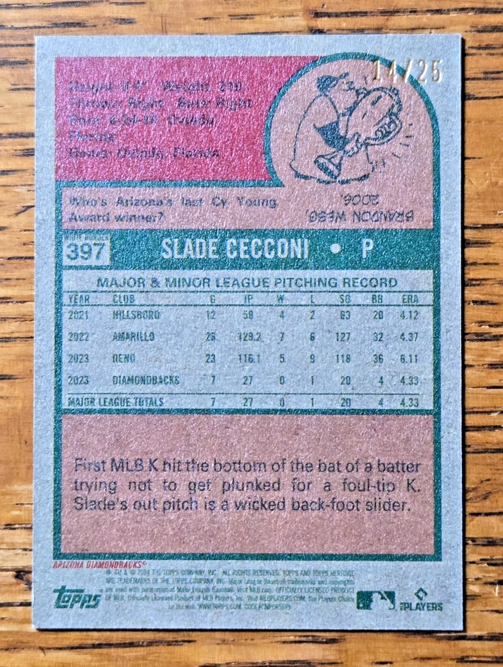 2024 Topps Heritage Mini SP - #397 Slade Cecconi Light Blue Border /25 - Image 2 of 2