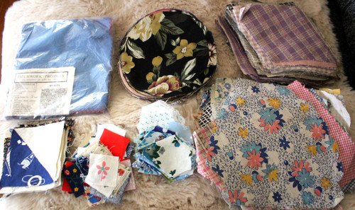 Vintage Sewing Lot of Quilt Squares & Fabric