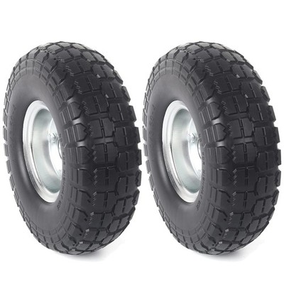 AR-PRO (2-Pack) 10-Inch Solid Rubber Tire Wheels 4.10/3.50-4'', Silver 