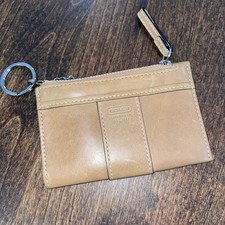Vintage Coach Credit Card Holder Coin Pouch ID Case Keychain Camel Leather Tan