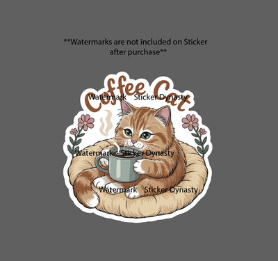Coffee Cat Sticker Cute Funny Floral Flower Home Brew Waterproof Decal Gift NEW