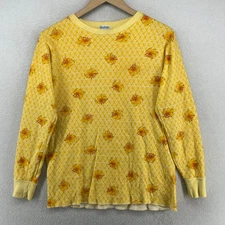 DUOFOLD Top Youth 18 2-Layer Baselayer Floral Thermal Wool Blend Yellow VTG