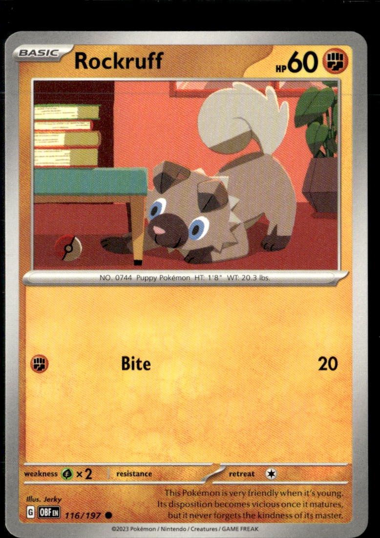Pokemon Rockruff 116/197 Obsidian Flames Non Holo Common 5 Card Lot