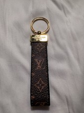Louis Vuitton Monogram Logo Key Chain Leather Metal Brown Gold