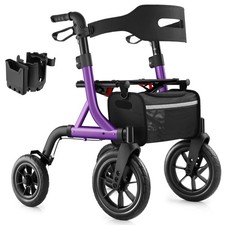 Rollator Outdoor - mit Gummireifen - faltbar, leicht, mit Tasche - Gelände -Lila