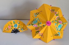 Small Asian Paper Fan with Small Umbrella-Handmade and Hand-Painted