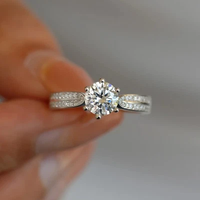 Verlobungsring 925 Silber plattiert Damen Ring Stein Zirkonia 1ct verstellbar - Bild 1 von 4