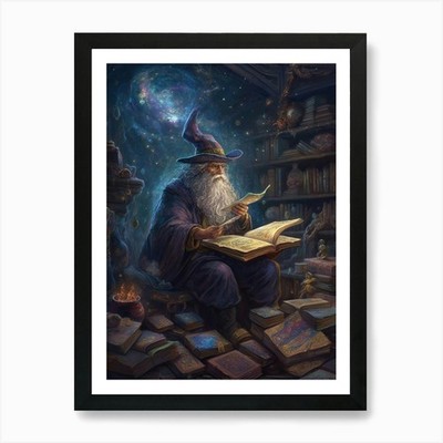 Wizard Reading Book 13 Art Print Framed Wall Art Poster Canvas Print Picture