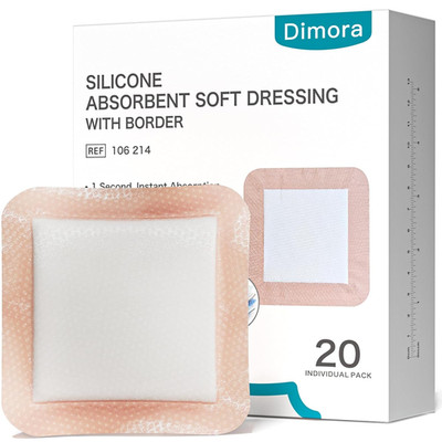 Dimora 20 Count Silicone Super Absorbent Wound Dressing - Gentle Border 5'' x 5''