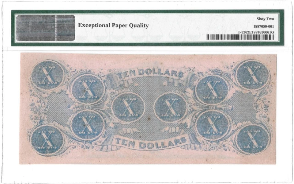 T-52 1862 $10 Confederate PF-3 PMG UNC 62 EPQ High Grade Civil War Paper Money - Image 3 of 4